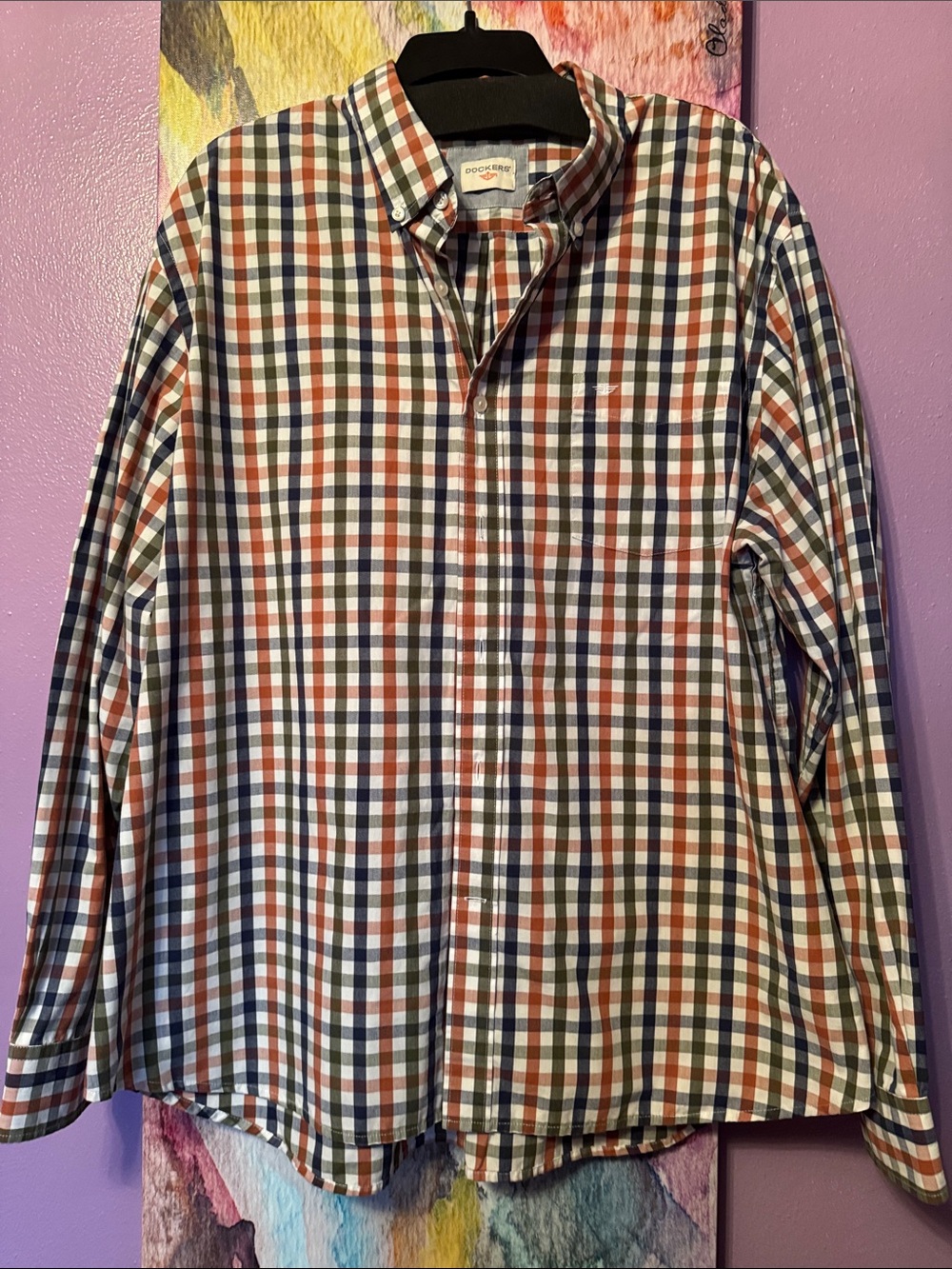 Dockers Men’s Plaid Button-Down Shirt — Blue, Brown, White
